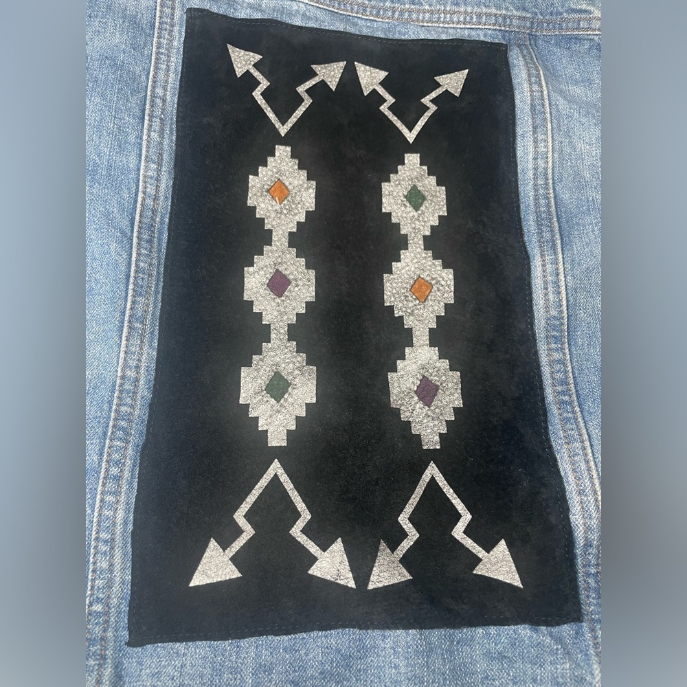 Vintage SFR Santa Fe Creation Denim Jacket with Suede & Aztec Patch - Picture 8 of 11